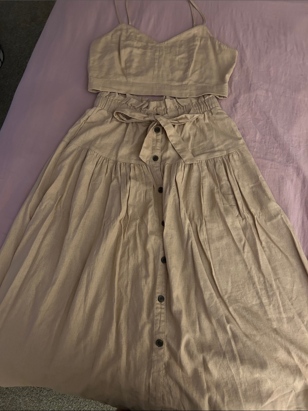 Universal Thread Beige Linen-Blend Midi Skirt Set